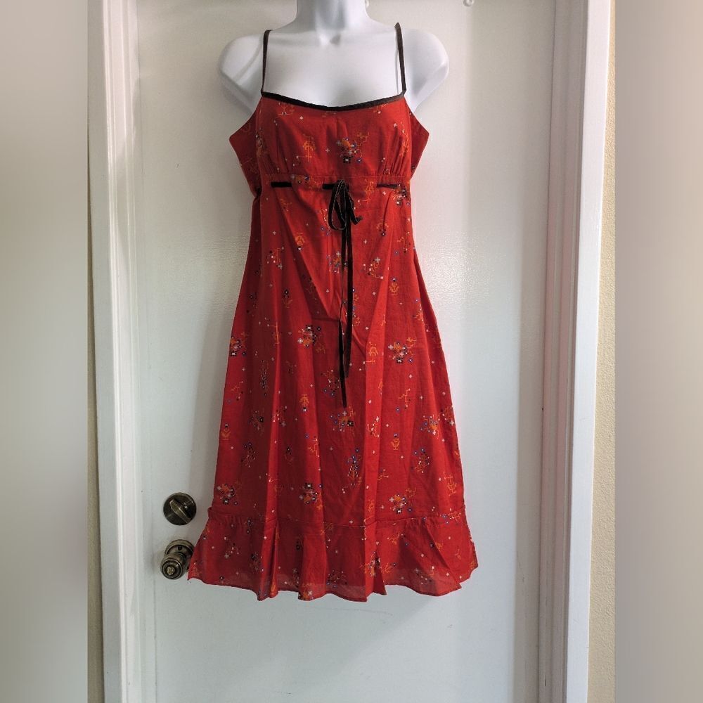 BCBG Vintage Pattern Velour Trimmed Peasant Dress